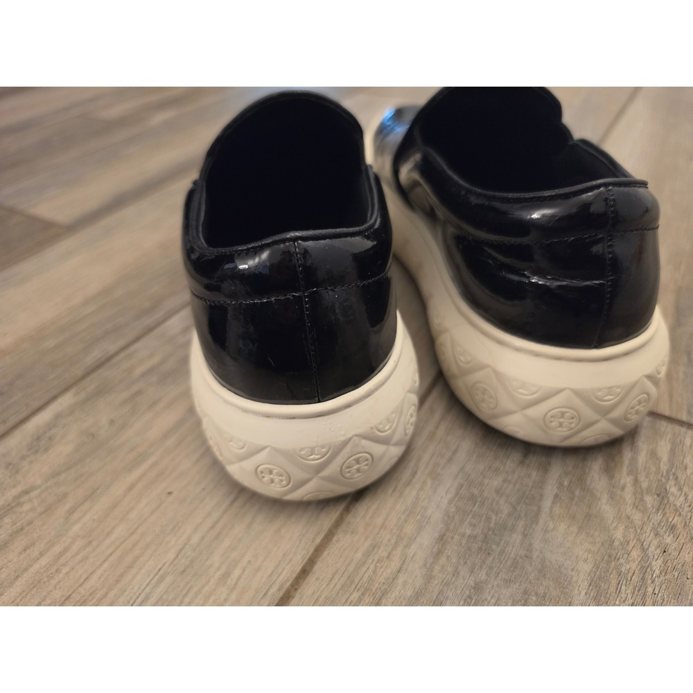 Tory Burch Black Patent Leather Slip On Platform Sneakers Logo Midsole - Picture 6 of 11